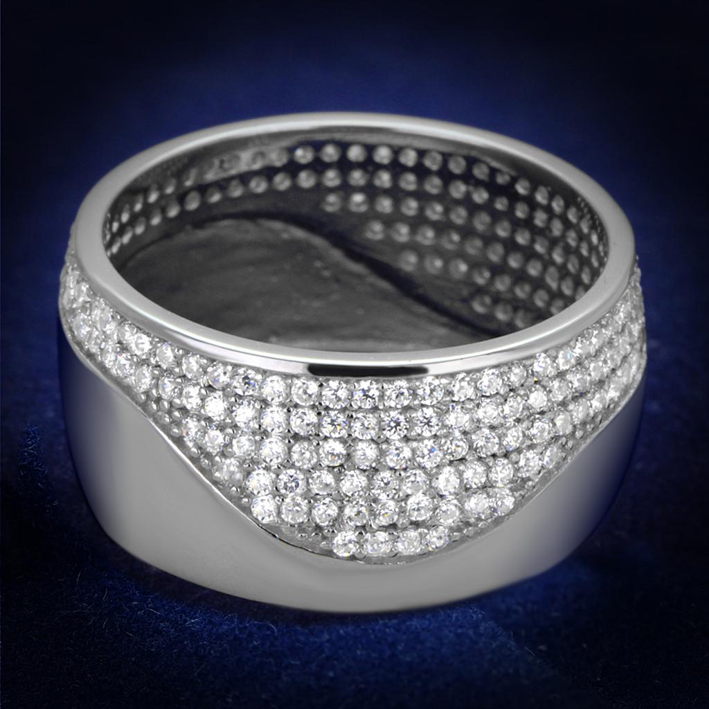 TS378 - Rhodium 925 Sterling Silver Ring with AAA Grade CZ  in Clear Alamode