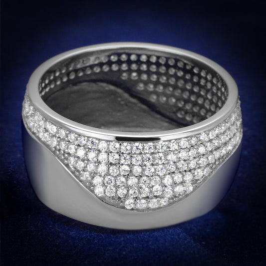 TS378 - Rhodium 925 Sterling Silver Ring with AAA Grade CZ  in Clear Alamode