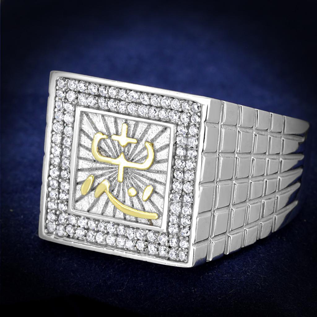 TS389 - Gold+Rhodium 925 Sterling Silver Ring with AAA Grade CZ  in Clear Alamode