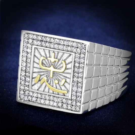 TS389 - Gold+Rhodium 925 Sterling Silver Ring with AAA Grade CZ  in Clear Alamode