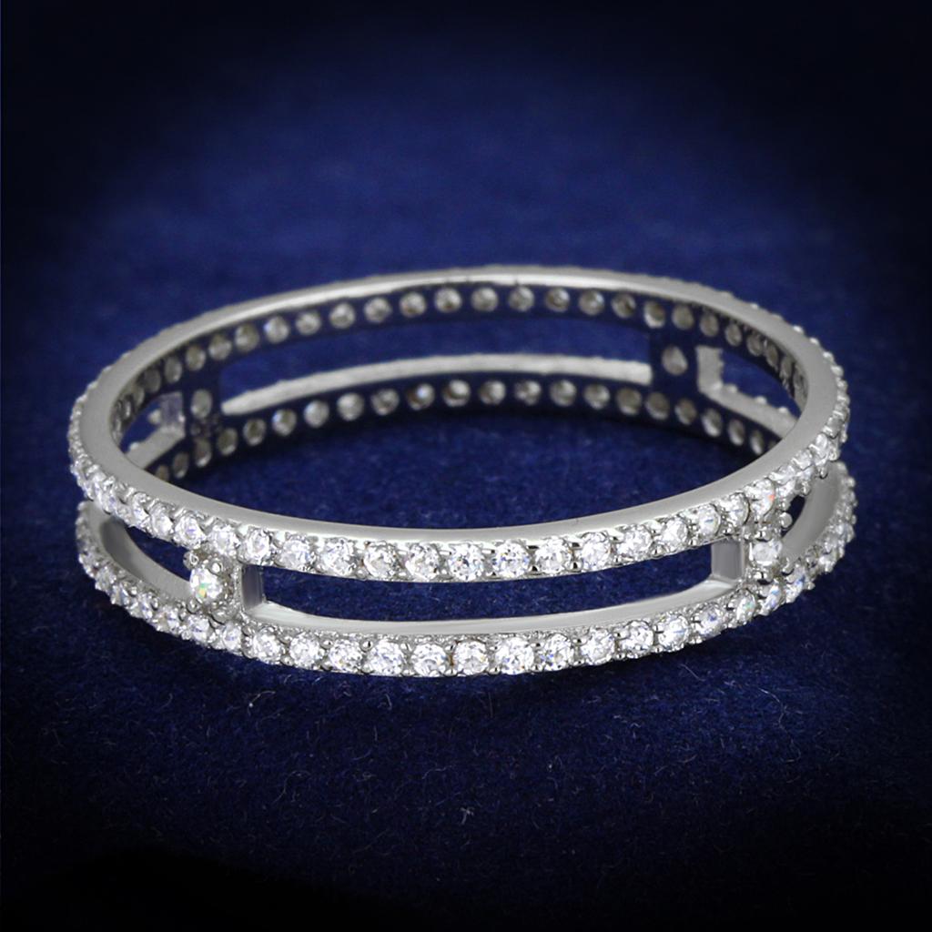 TS434 - Rhodium 925 Sterling Silver Ring with AAA Grade CZ  in Clear Alamode