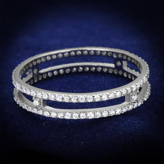 TS434 - Rhodium 925 Sterling Silver Ring with AAA Grade CZ  in Clear Alamode