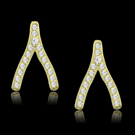 TS443 - Gold 925 Sterling Silver Earrings with AAA Grade CZ  in Clear-0