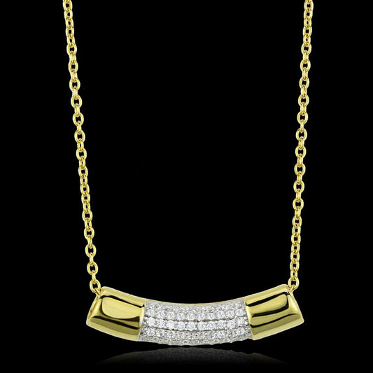 TS452 - Gold+Rhodium 925 Sterling Silver Chain Pendant with AAA Grade CZ  in Clear-0