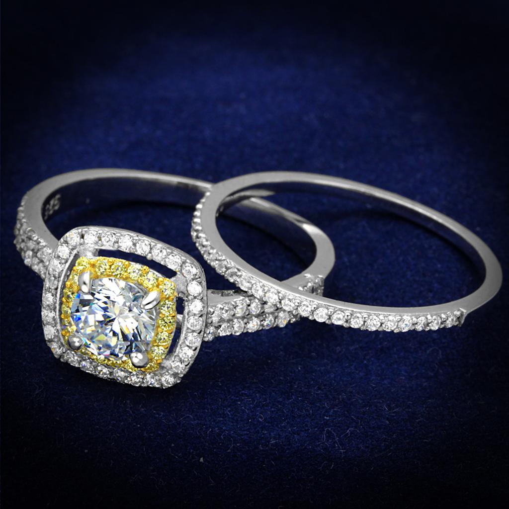 TS467 - Reverse Two-Tone 925 Sterling Silver Ring with AAA Grade CZ  in Clear Alamode