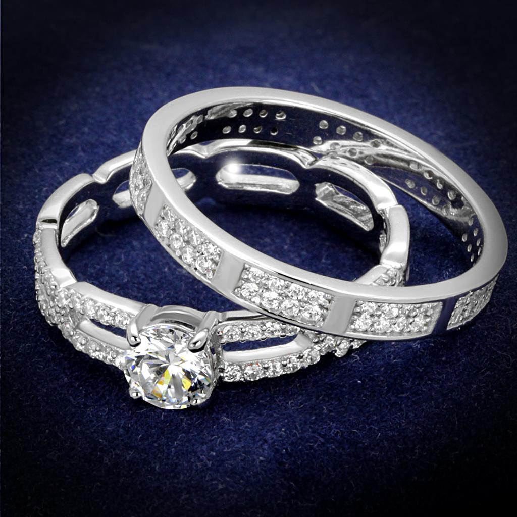 TS499 - Rhodium 925 Sterling Silver Ring with AAA Grade CZ  in Clear Alamode