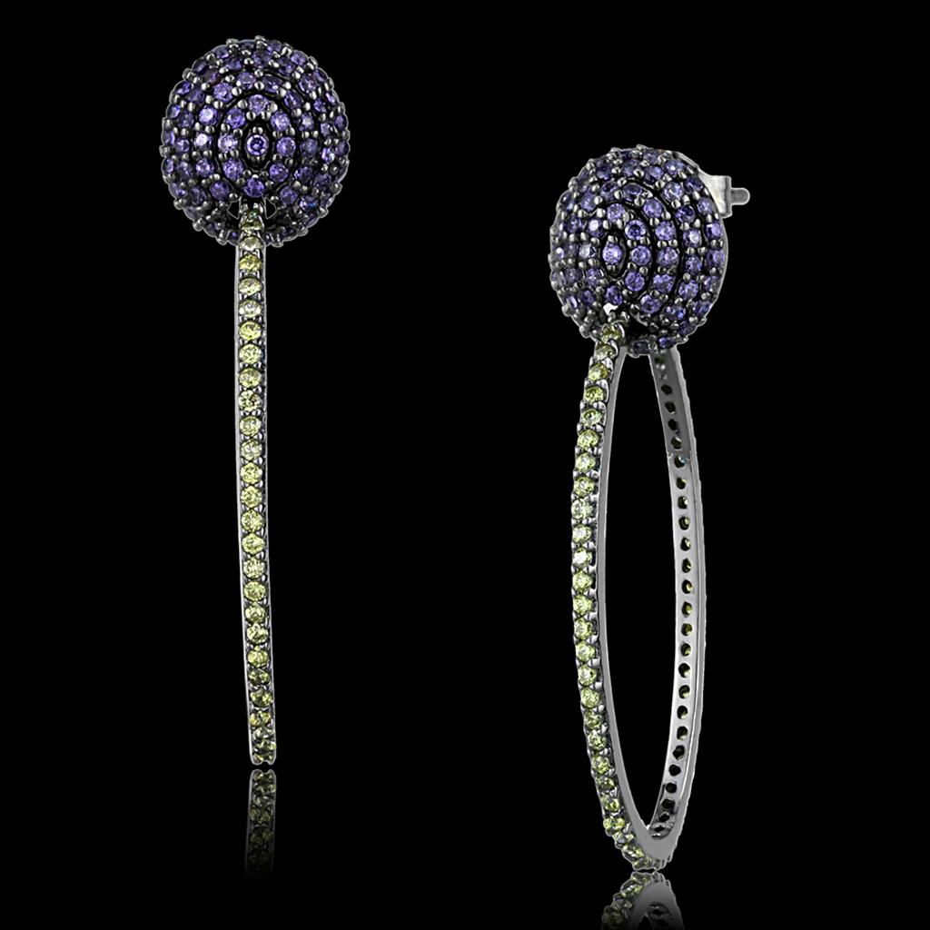 TS509 - Ruthenium 925 Sterling Silver Earrings with AAA Grade CZ  in Multi Color Alamode