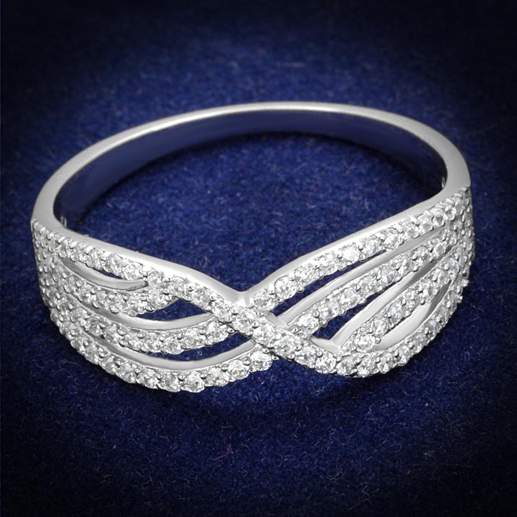 TS516 - Rhodium 925 Sterling Silver Ring with AAA Grade CZ  in Clear Alamode