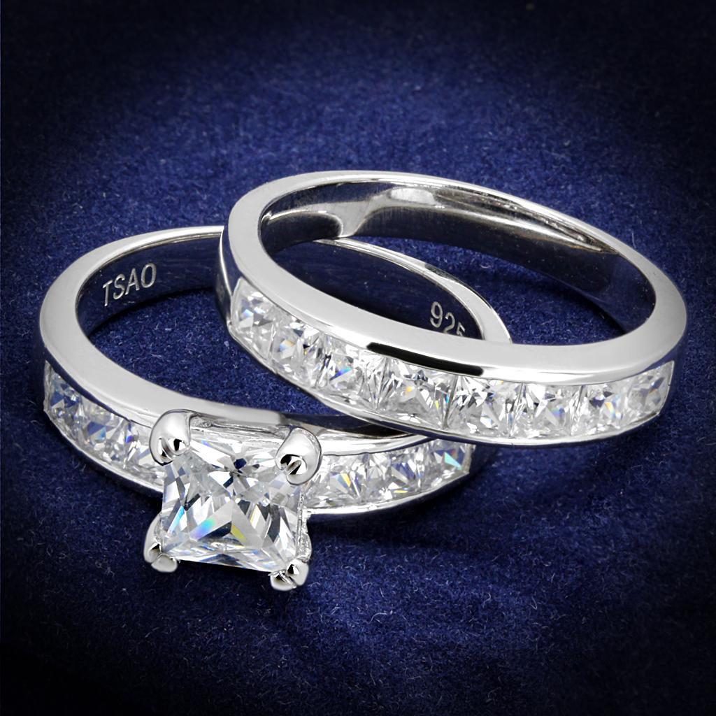 TS520 - Rhodium 925 Sterling Silver Ring with AAA Grade CZ  in Clear-0