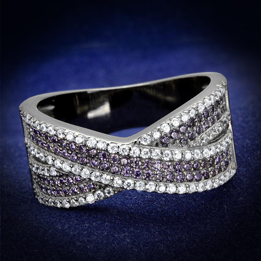 TS522 - Ruthenium 925 Sterling Silver Ring with AAA Grade CZ  in Amethyst Alamode
