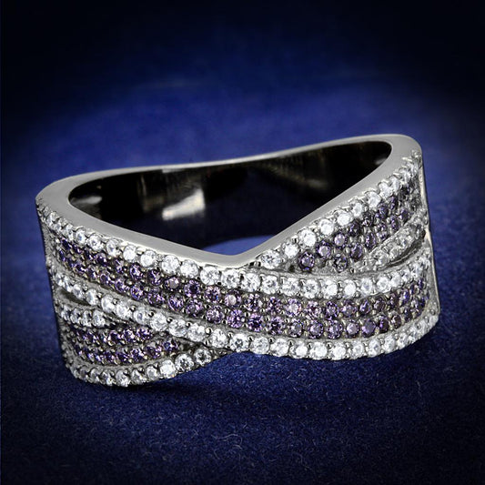 TS522 - Ruthenium 925 Sterling Silver Ring with AAA Grade CZ  in Amethyst Alamode