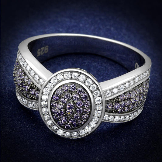 TS523 - Rhodium + Ruthenium 925 Sterling Silver Ring with AAA Grade CZ  in Amethyst Alamode