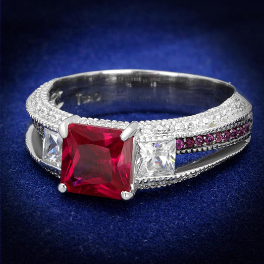 TS545 - Rhodium + Ruthenium 925 Sterling Silver Ring with AAA Grade CZ  in Ruby Alamode