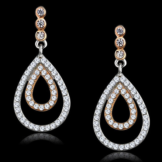 TS548 - Rose Gold + Rhodium 925 Sterling Silver Earrings with AAA Grade CZ  in Clear Alamode