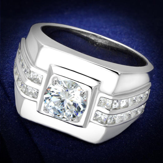 TS553 - Rhodium 925 Sterling Silver Ring with AAA Grade CZ  in Clear Alamode