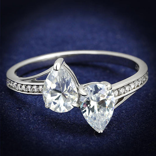 TS578 - Rhodium 925 Sterling Silver Ring with AAA Grade CZ  in Clear Alamode