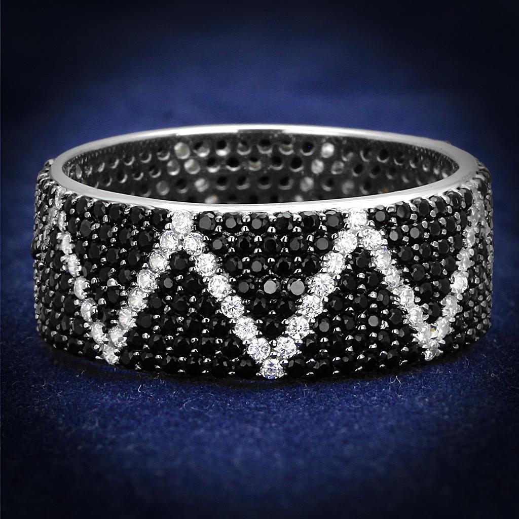 TS600 - Rhodium + Ruthenium 925 Sterling Silver Ring with Synthetic Spinel in Multi Color Alamode
