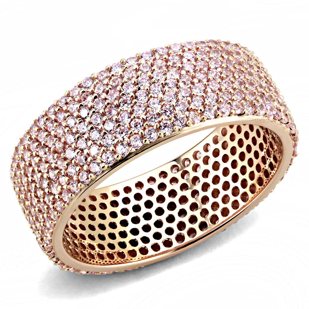TS612 - Rose Gold 925 Sterling Silver Ring with AAA Grade CZ  in Light Rose Alamode