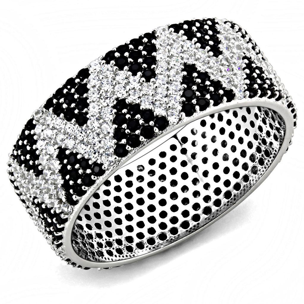TS613 - Rhodium 925 Sterling Silver Ring with AAA Grade CZ  in Jet Alamode