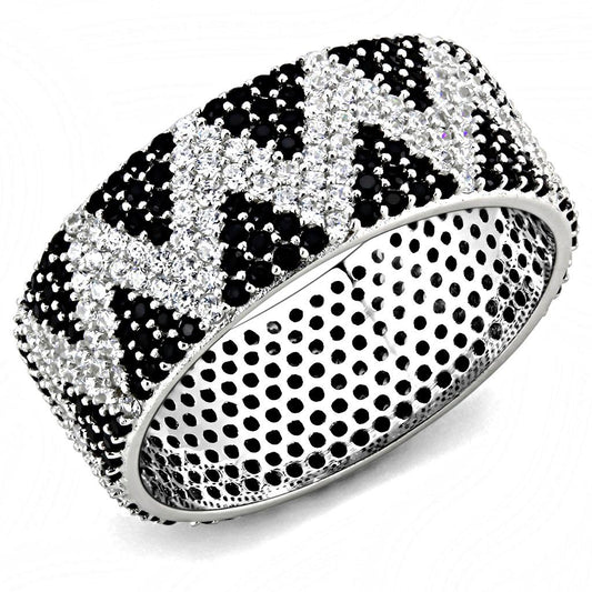TS613 - Rhodium 925 Sterling Silver Ring with AAA Grade CZ  in Jet Alamode