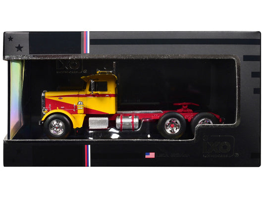 1963 Peterbilt 381 Truck Tractor Yellow with Red Graphics 1/64 Diecast Model Car by IXO Models IXO