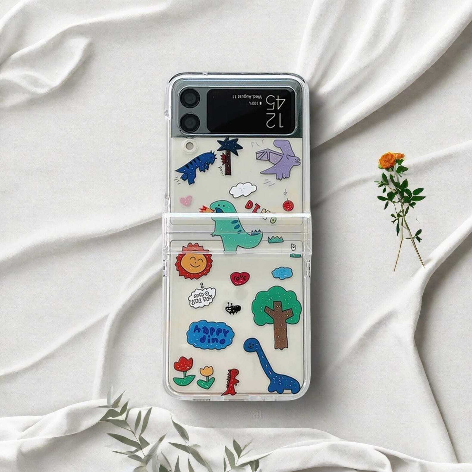 Cute Cartoon Phone Case for Samsung Galaxy Z Flip 3/4/5/6 5G - Luxury Hard PC 3-in-1 Protective Cover with Adorable Design and Durable Build W2B