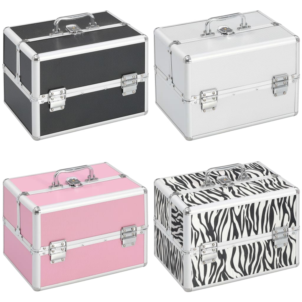 vidaXL Make-up Case Aluminum Cosmetic Bag Organizer Jewelry Box Black/Pink VidaXL