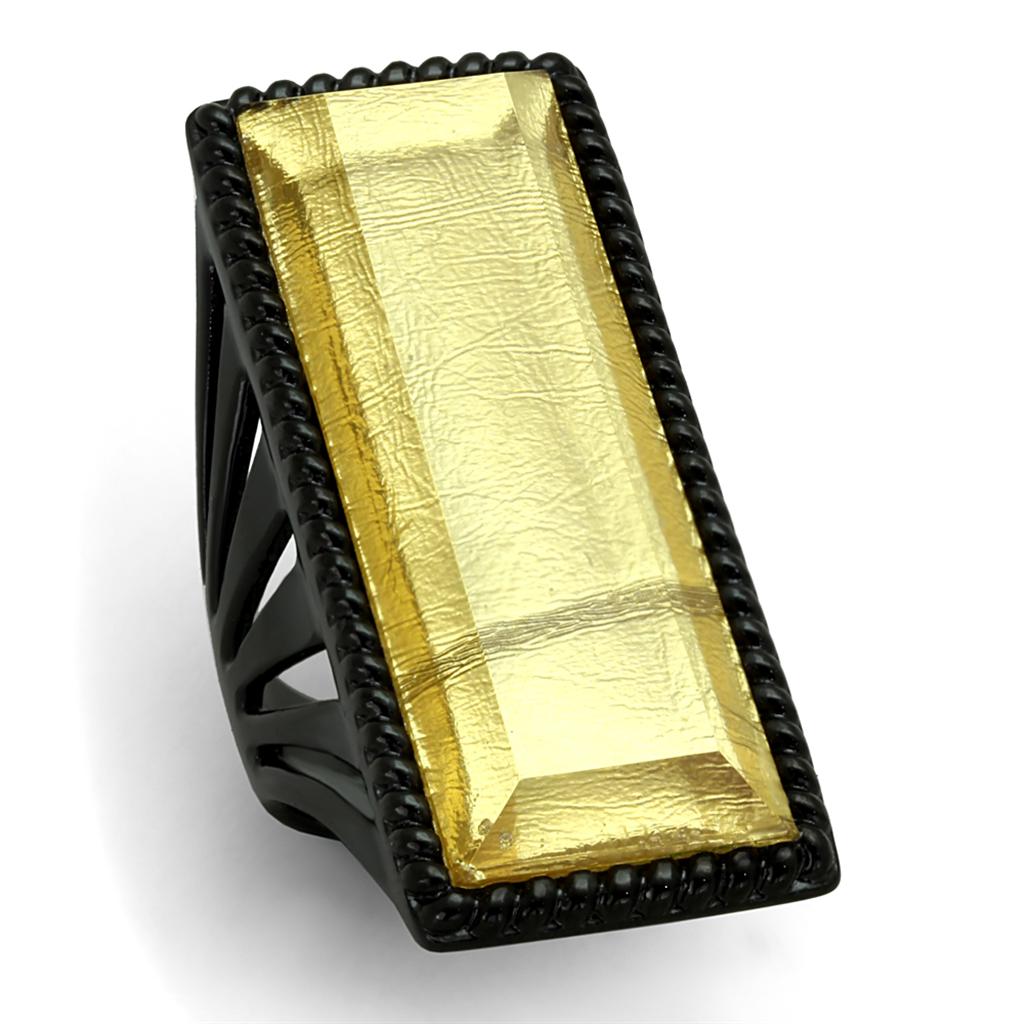 VL118 - IP Black(Ion Plating) Stainless Steel Ring with Synthetic Synthetic Stone in Citrine Yellow-0