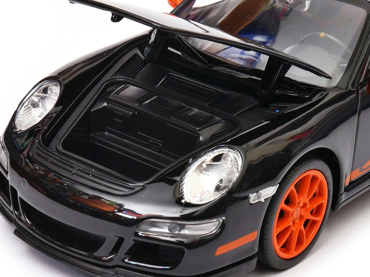 Porsche 911 (997) GT3 RS Black with Orange Accents 1/24-1/27 Diecast Model Car by Welly Welly