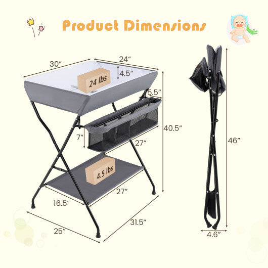 Costway Baby Storage Folding Diaper Changing Table-Gray W2B