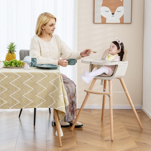 Babyjoy 6-in-1 Convertible Wooden Highchair with Safety Harness and Adjustable Legs-Light Brown W2B