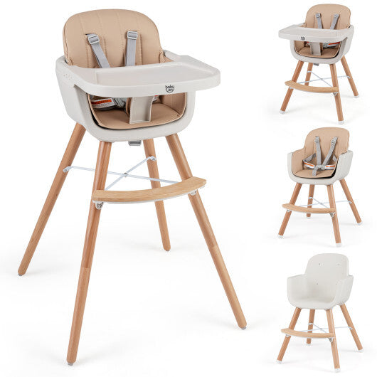 Babyjoy 6-in-1 Convertible Wooden Highchair with Safety Harness and Adjustable Legs-Light Brown W2B