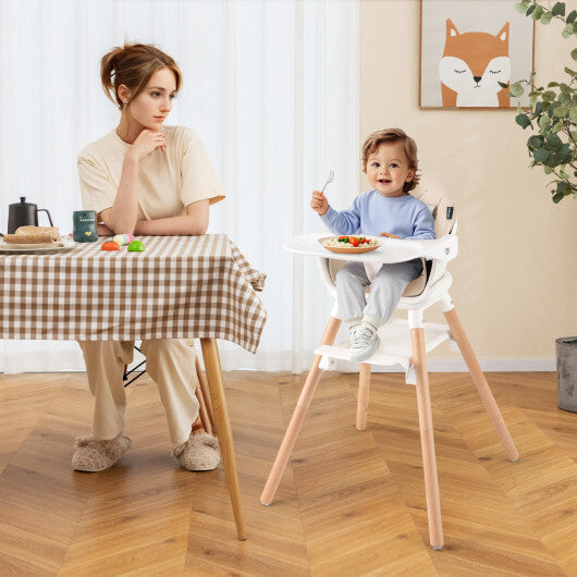 Babyjoy 6 in 1 Convertible Highchair with Safety Harness and Removable Tray-Beige W2B