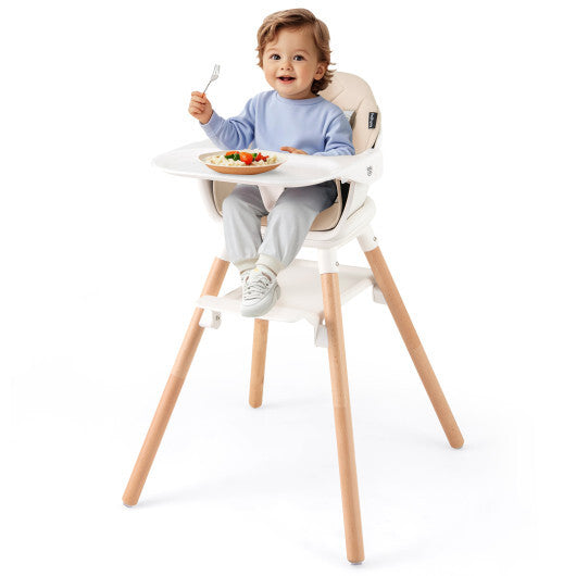 Babyjoy 6 in 1 Convertible Highchair with Safety Harness and Removable Tray-Beige W2B