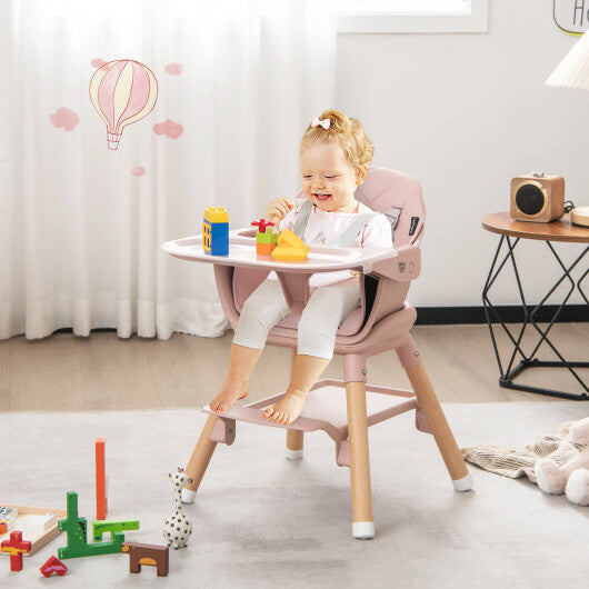 Costway 6-in-1 Baby High Chair with Removable Dishwasher and Safe Tray-Pink W2B