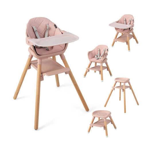 Costway 6-in-1 Baby High Chair with Removable Dishwasher and Safe Tray-Pink W2B