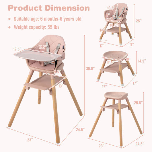 Costway 6-in-1 Baby High Chair with Removable Dishwasher and Safe Tray-Pink W2B
