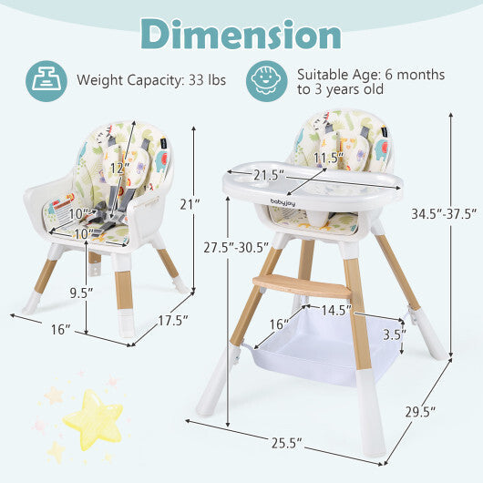 Costway 4 in 1 High Chair for Babies Convertible Toddler Highchair-Multicolor W2B