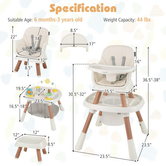 Costway 16-in-1 Baby High Chair with Activity Center and Booster Seat for Babies and Toddlers-White - Color: White W2B