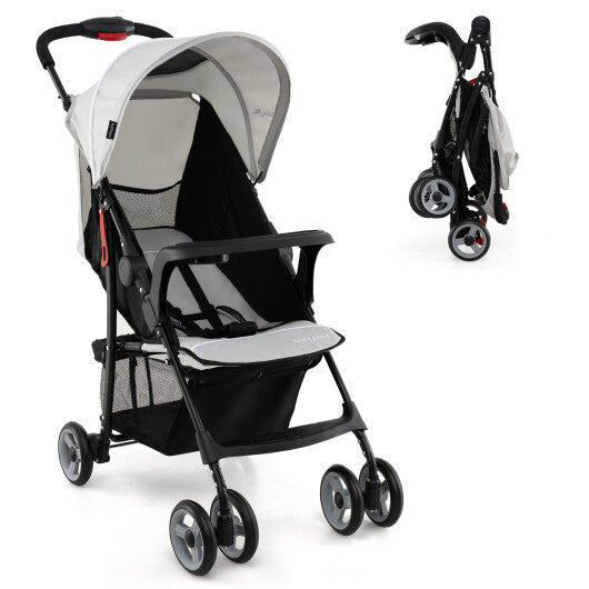 Costway Toddler Travel Stroller for Airplane with Canopy and Adjustable Backrest-Gray W2B