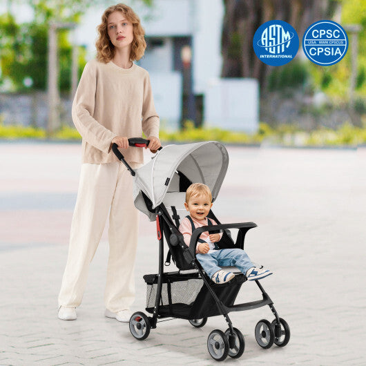 Costway Toddler Travel Stroller for Airplane with Canopy and Adjustable Backrest-Gray W2B
