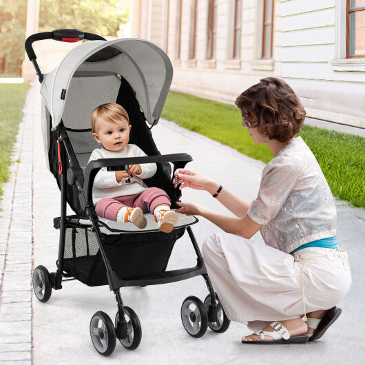 Costway Toddler Travel Stroller for Airplane with Canopy and Adjustable Backrest-Gray W2B