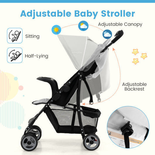 Costway Toddler Travel Stroller for Airplane with Canopy and Adjustable Backrest-Gray W2B