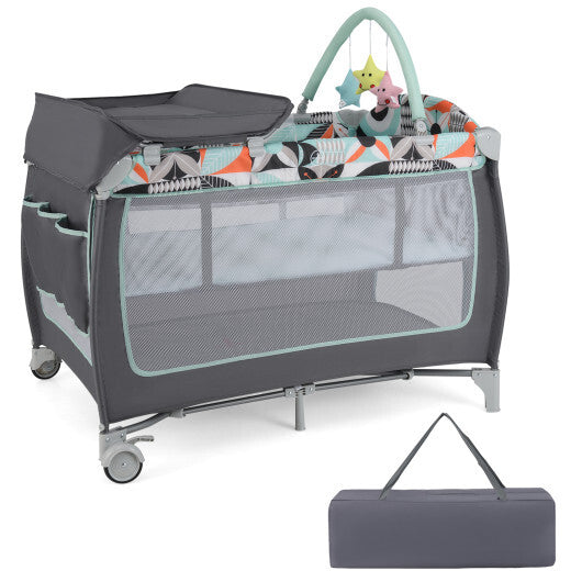 Babyjoy 3-in-1 Portable Baby Playard with Zippered Door and Toy Bar-Blue W2B