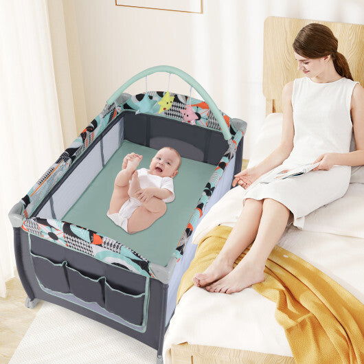 Babyjoy 3-in-1 Portable Baby Playard with Zippered Door and Toy Bar-Blue W2B