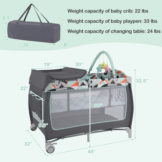 Babyjoy 3-in-1 Portable Baby Playard with Zippered Door and Toy Bar-Blue W2B