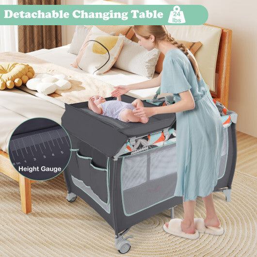 Babyjoy 3-in-1 Portable Baby Playard with Zippered Door and Toy Bar-Blue W2B