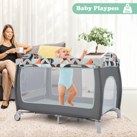 Babyjoy 3-in-1 Portable Baby Playard with Zippered Door and Toy Bar-Blue W2B