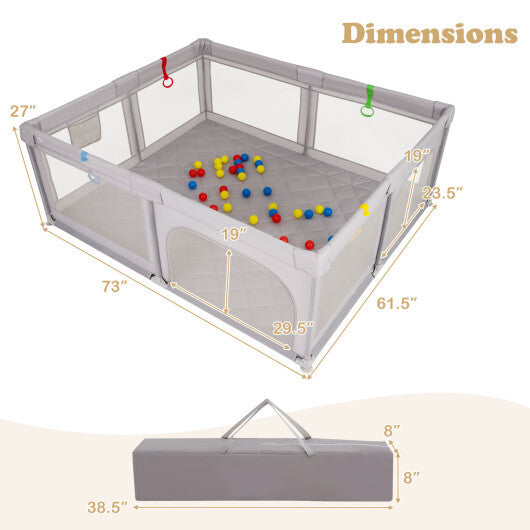 Costway Large Baby Playpen with Pull Rings and Ocean Balls-Gray W2B