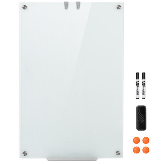 Costway 36 x 24 Inches Glass Whiteboard with Eraser and Removable Tray W2B